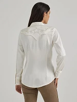 Women's Wrangler Satin Western Shirt White