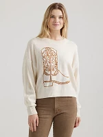 Women's Wrangler Cowgirl Boot Pullover Sweater White