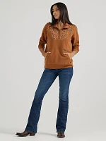 Women's Wrangler Western Stitch Yoke Quarter Zip Sweatshirt Brown