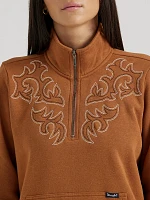 Women's Wrangler Western Stitch Yoke Quarter Zip Sweatshirt Brown