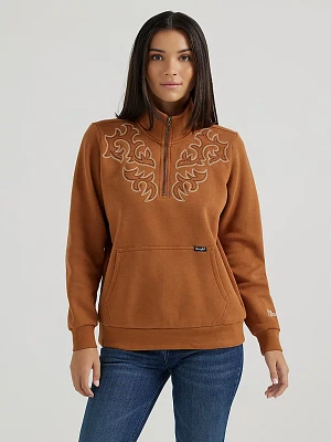 Women's Wrangler Western Stitch Yoke Quarter Zip Sweatshirt Brown