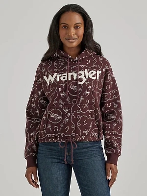 Women's Wrangler Allover Western Cinched Hoodie Fudge