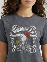 Women's Wrangler Flower Steerhead Regular Graphic Tee Asphalt