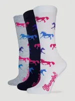 Womens Horses Crew Socks 3-Pack:Multi:One Size