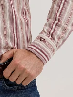 Men's Cody Johnson One Pocket Button Down Shirt Burgundy Stripe