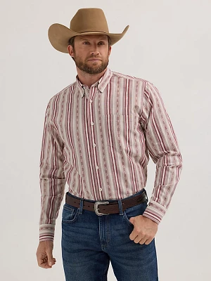 Men's Cody Johnson One Pocket Button Down Shirt Burgundy Stripe