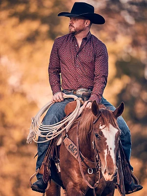 Men's Cody Johnson One Pocket Button Down Shirt Burgundy Flower