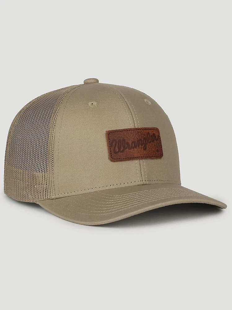 Wrangler Leather Patch Baseball Cap in Tan