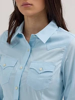 Women's Wrangler Western Button Down Shirt Cool Blue