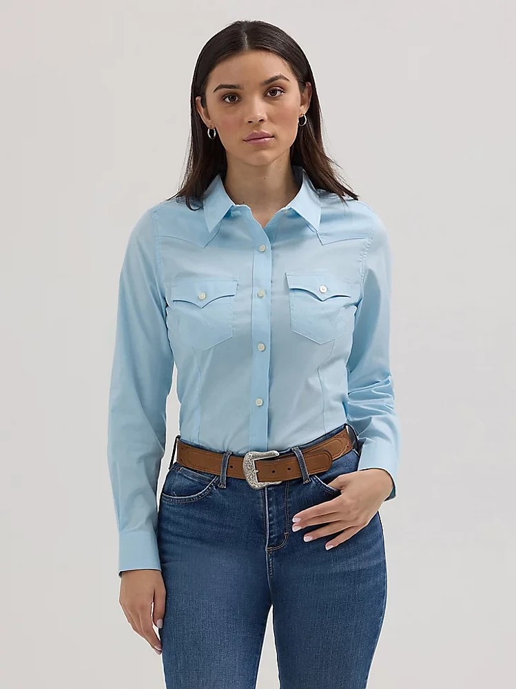 Women's Wrangler Western Button Down Shirt Cool Blue