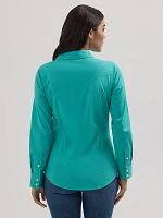 Women's Wrangler Western Button Down Shirt Bright Aqua