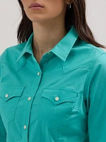 Women's Wrangler Western Button Down Shirt Bright Aqua