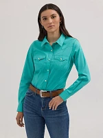 Women's Wrangler Western Button Down Shirt Bright Aqua