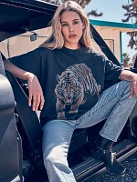 Women's Oversized Tiger Tee Faded Black