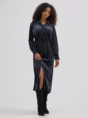 Women's Western Shirt Dress Black Velvet