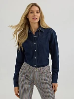 Women's Slim Yoke Shirt in Frosted Denim