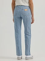 Women's Sunset Mid Rise Straight Stripe Jean Pinstripe