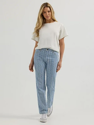 Women's Sunset Mid Rise Straight Stripe Jean Pinstripe