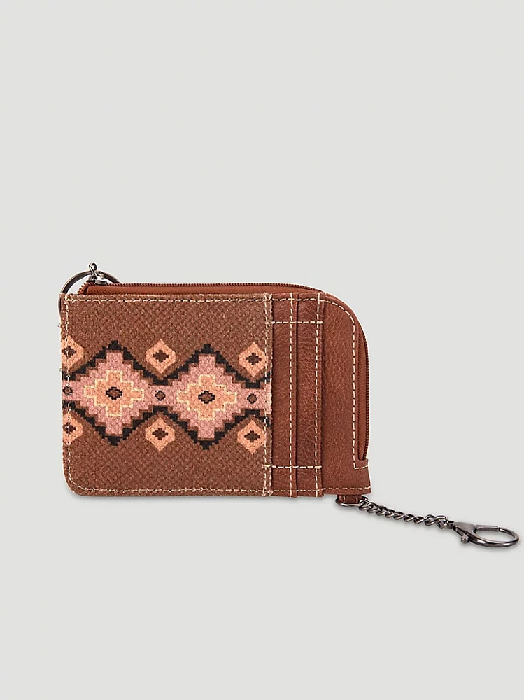 Southwestern Print Zip Card Case in Dark Brown