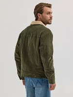 Men's Wrangler® Sherpa Lined Corduroy Trucker Jacket Olive Night