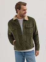 Men's Wrangler® Sherpa Lined Corduroy Trucker Jacket Olive Night