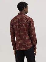 Men's Printed Poplin Shirt Bitter Chocolate