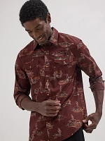 Men's Printed Poplin Shirt Bitter Chocolate