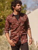 Men's Printed Poplin Shirt Bitter Chocolate