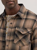 Men's Heavyweight Sherpa Lined Plaid Shirt Jacket Chocolate Chip