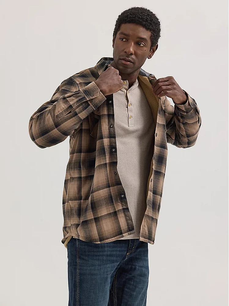 Men's Heavyweight Sherpa Lined Plaid Shirt Jacket Chocolate Chip