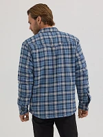 Men's Heavyweight Sherpa Lined Plaid Shirt Jacket Deep Denim