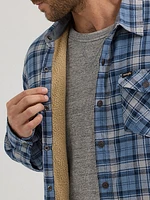 Men's Heavyweight Sherpa Lined Plaid Shirt Jacket Deep Denim