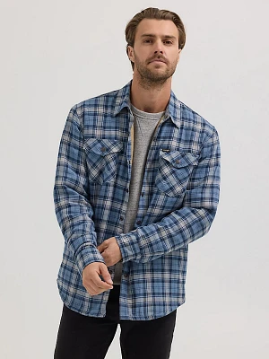 Men's Heavyweight Sherpa Lined Plaid Shirt Jacket Deep Denim