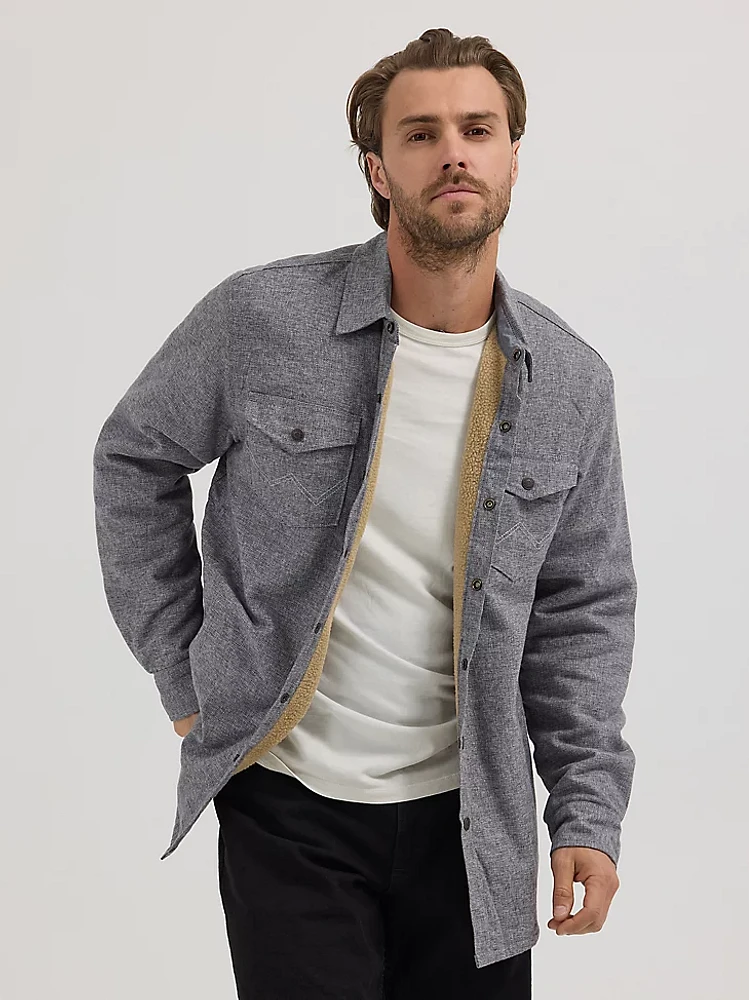 Men's Sherpa Lined Heathered Shirt Jacket Obsidian