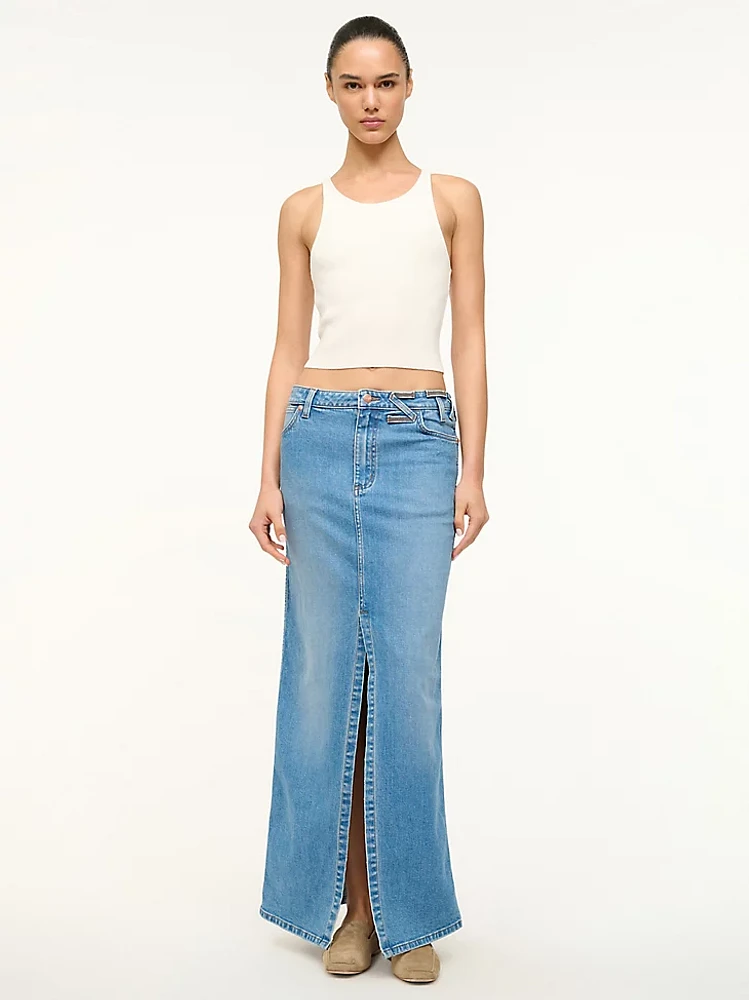 Wrangler + STAUD The Maxi Skirt Mid Blue