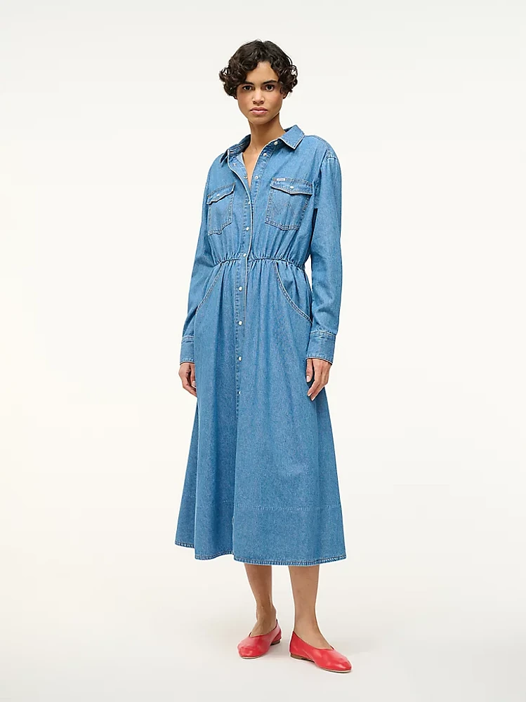 Wrangler + STAUD The Shirtdress Mid Blue