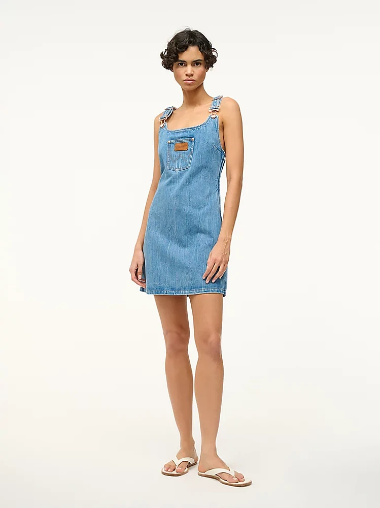 Wrangler + STAUD The Overall Mini Dress Mid Blue