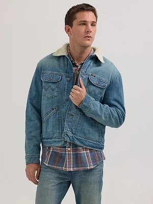 ICONS 124MJ Mens Sherpa Denim Jacket:Sage Wash:L