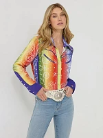 Wrangler x Lainey Wilson Rainbow Bandana Western Snap Shirt Rodeo Ben