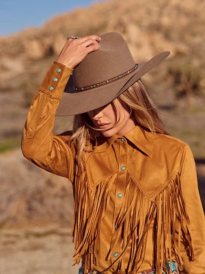 Wrangler x Lainey Wilson Fringe Snap Shirt Bone Brown