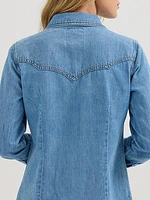 Wrangler x Lainey Wilson Moxie Western Denim Shirt Mid Wash