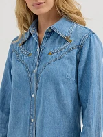 Wrangler x Lainey Wilson Moxie Western Denim Shirt Mid Wash