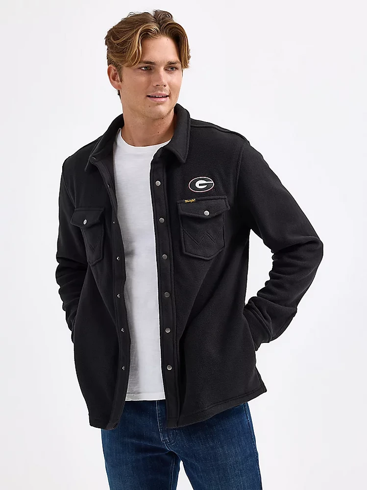 Men's Wrangler Collegiate Fleece Western Snap Jacket University Of Georgia