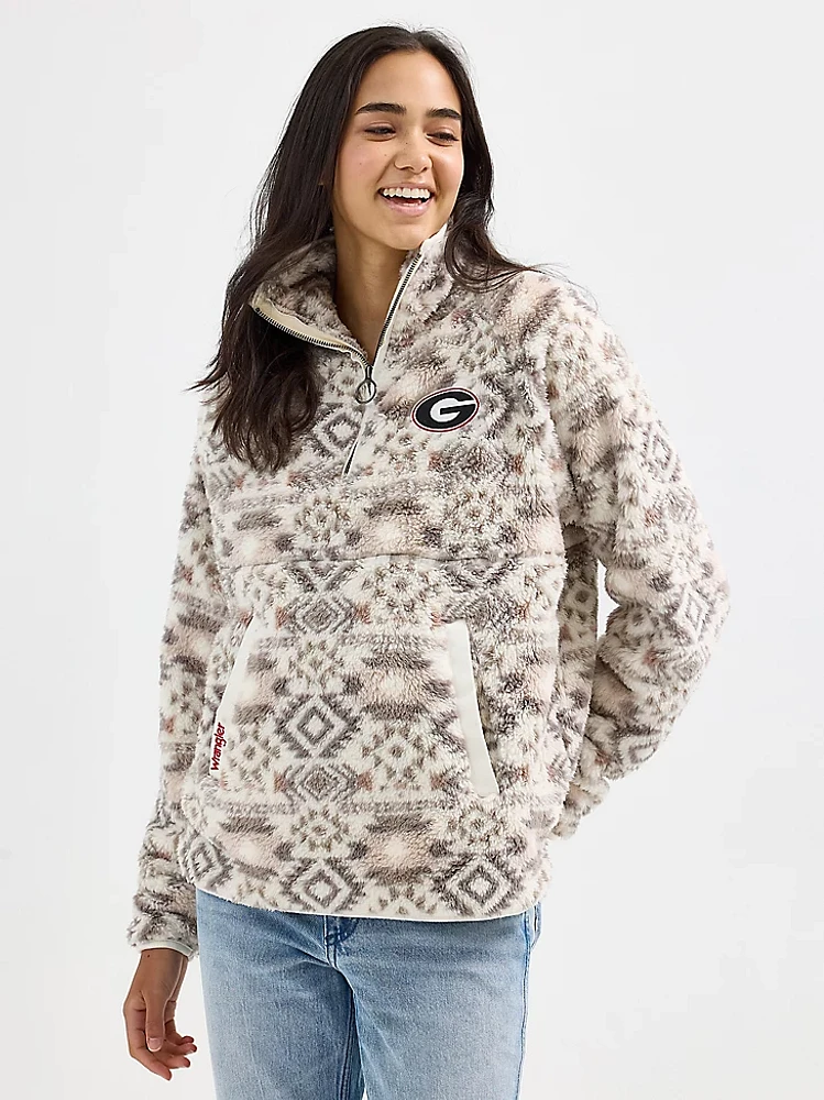 Women's Wrangler Collegiate Sherpa Quarter-Zip Pullover University Of Georgia