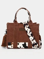 Cow Print Cross Body Mini Tote in Brown