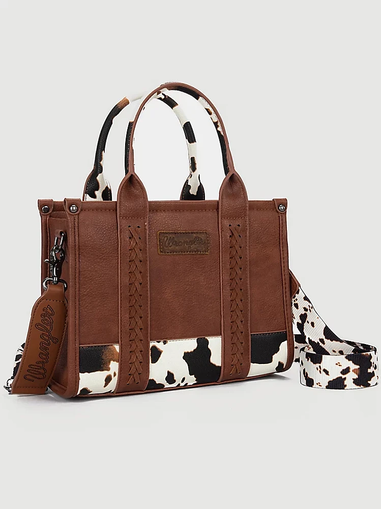 Cow Print Cross Body Mini Tote:Brown:One Size: