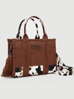 Cow Print Cross Body Mini Tote in Brown