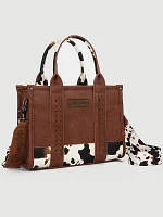 Cow Print Cross Body Mini Tote:Brown:One Size: