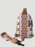 Southwestern Print Canvas Sling Bag in Brown/Tan