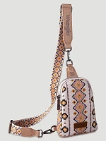 Southwestern Print Canvas Sling Bag in Brown/Tan